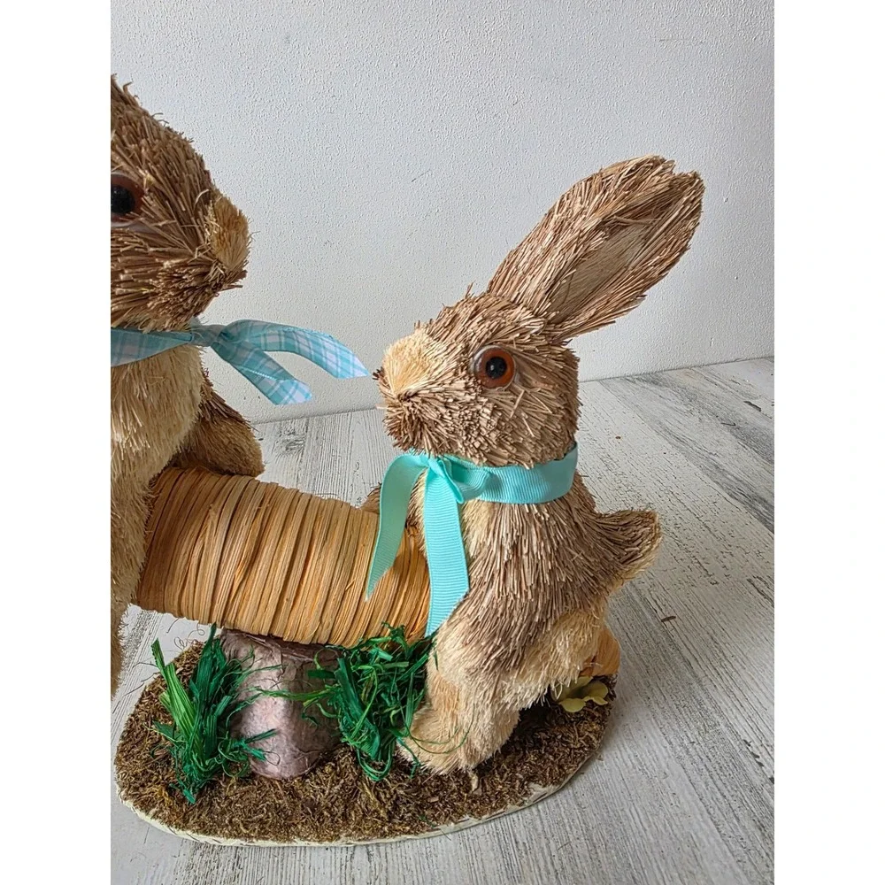 Vintage Pier 1 sisal rabbit bunny bottle‎ brush bristle carrot teeter totter